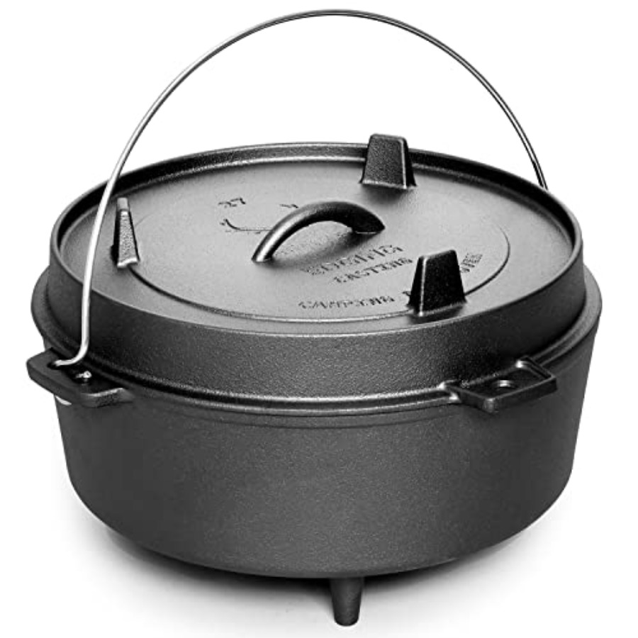 Camping Cooking Dutch Oven - Pentola in Ghisa Pretrattata con Coperchio