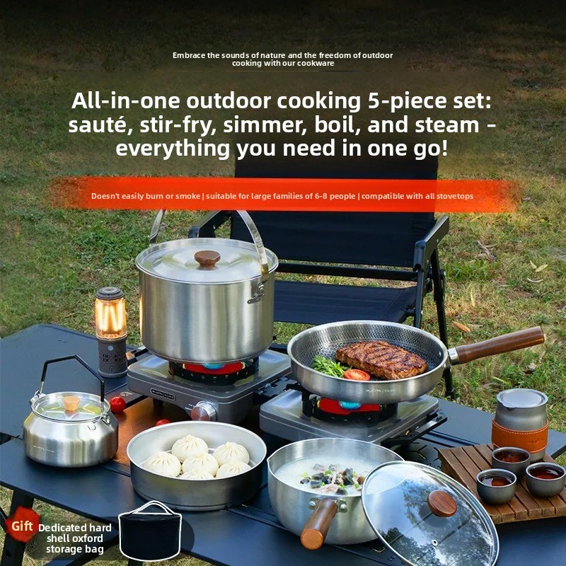 Camping Cooking Pots And Pans Set - Set di Pentole da Campeggio Portatile,