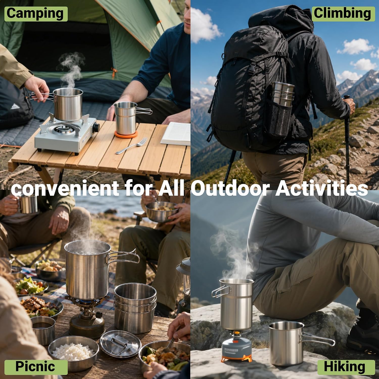 Tazze pieghevoli da campeggio, - Camping Outdoor Cooking Set recensione e prezzo