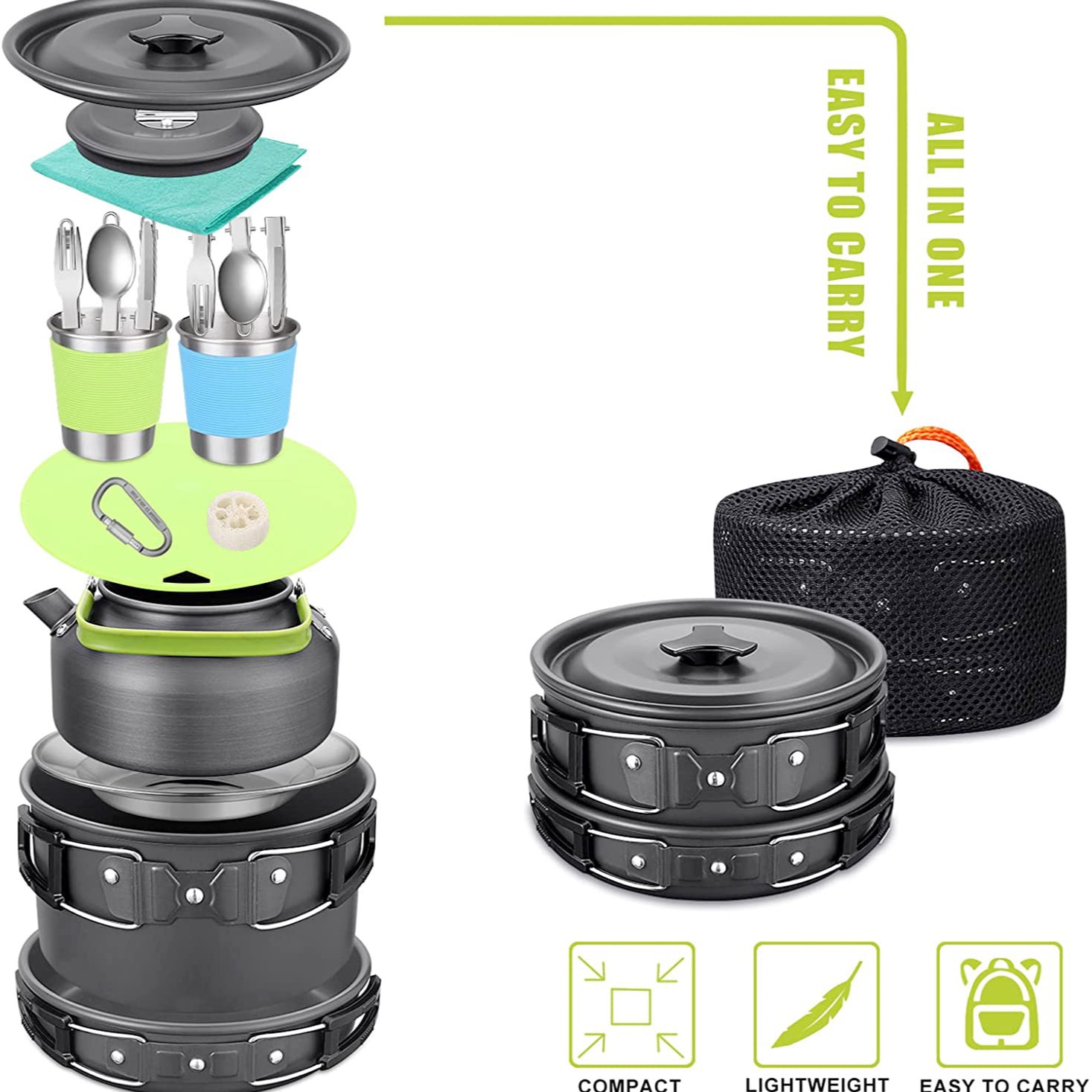 Set Completo da Campeggio per  - Camping Cooking Pots And Pans Set recensione e prezzo